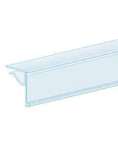 0.25” – 0.375” Thick Shelf, Clip-Over, Hinged 1.25”H x 2”L, Clear, Ticket molding