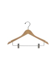 17" Natural Wood Combo Hanger with Clips & Notches