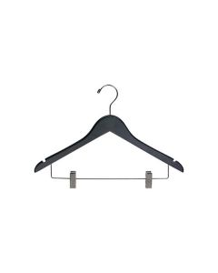 17" Black Wood Combo Hanger with Clips & Notches