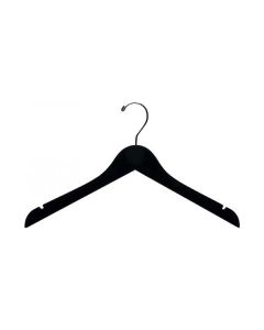 17" Black Flocked Wood Top Hanger with Notches