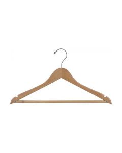 17" Rubber Coated Natural Wood Suit Hanger with Suit Bar & Notches