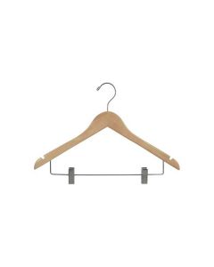 17" Rubber Coated Natural Wood Combo Hanger with Clips & Notches