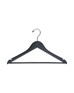 17" Rubber Coated Black Wood Suit Hanger with Suit Bar & Notches