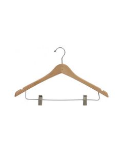 17" Natural Curved Suit Hanger with Clips & Notches