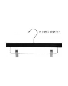 14" Rubber Coated Black Wood Bottom Hanger with Clips