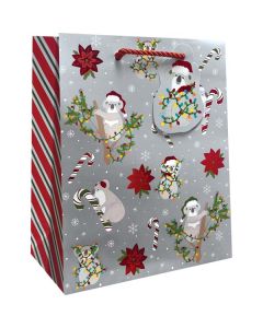 Festive Koala Silver, Gift Totes, 8" x 10" x 4"