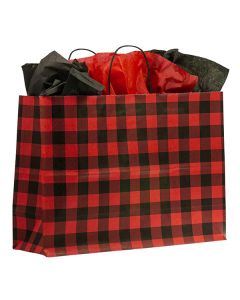 Large Shopping Bag, Red Buffalo Plaid, 16"W x 6"D x 13"H (vogue)