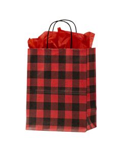Medium Shopping Bag, Red Buffalo Plaid, 8" x 4.75" x 10.25" (cub)
