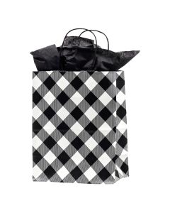Medium Shopping Bag, White Buffalo Plaid, 8" x 4.75" x 10.25" (cub)