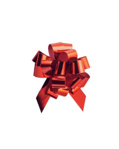 Italian Pom Style Pull Bows, Glitter/ Metallic Red, 3-3/4"diameter, 3/4"ribbon