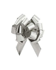 Italian Pom Style Pull Bows, Glitter/ Metallic Silver, 3-3/4"diameter, 3/4"ribbon