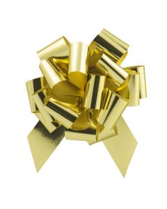Italian Pom Style Pull Bows, Glitter/ Metallic Gold, 4-3/4"diameter, 1-3/16"ribbon