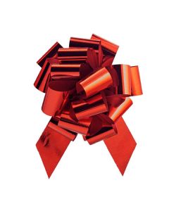 Italian Pom Style Pull Bows, Glitter/ Metallic Red, 4-3/4"diameter, 1-3/16"ribbon