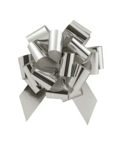 Italian Pom Style Pull Bows, Glitter/ Metallic Silver, 4-3/4"diameter, 1-3/16"ribbon