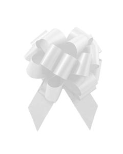 Italian Pom Style Pull Bows, White, 4-3/4"diameter, 1-3/16"ribbon