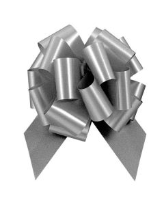 Italian Pom Style Pull Bows, Silver, 6-3/4"diameter, 1-7/8"ribbon