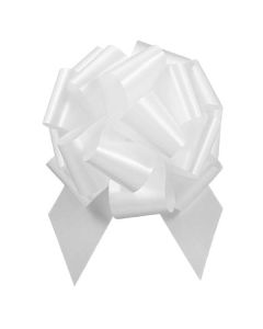 Italian Pom Style Pull Bows, White, 6-3/4"diameter, 1-7/8"ribbon