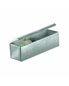 Italian Wine Packaging, 1 Bottle Box, "Argento" Metallic Silver Foil Linen