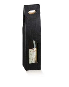Italian Wine Packaging, 1 Bottle Carrier, "Nero" Matte Black Linen