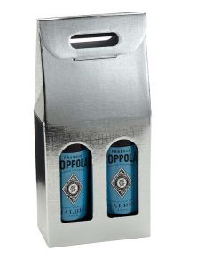 Italian Wine Packaging, 2 Bottle Carrier, "Argento" Metallic Silver Foil Linen