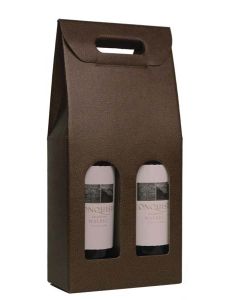Italian Wine Packaging, 2 Bottle Carrier, "Pelle Marrone" Chocolate Pebble
