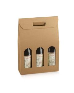 Italian Wine Packaging, 3 Bottle Carrier, Natural Kraft