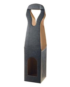 Italian Wine Packaging, 1 Bottle Carrier, "Nero" Matte Black Linen