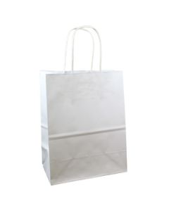 Recycled White Kraft Paper Shopping Bags, 8" x 4-3/4" x 10-1/2" (Cub)