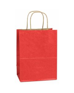 Red, Medium Shadow Stripe Paper Shopping Bags, 8" x 4-3/4" x 10-1/2" (Cub)