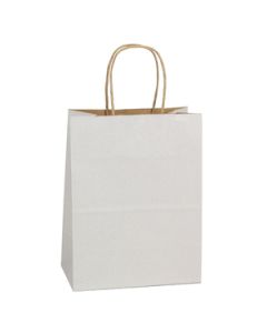 White, Medium Shadow Stripe Paper Shopping Bags, 8" x 4-3/4" x 10-1/2" (Cub)