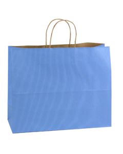 French Country Blue, Large Shadow Stripe Paper Shopping Bags, 16" x 6" x 13" (Vogue)