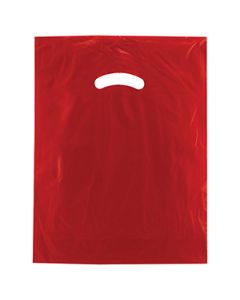 Red, Gloss Christmas Plastic Merchandise Bags, 12" x 15"