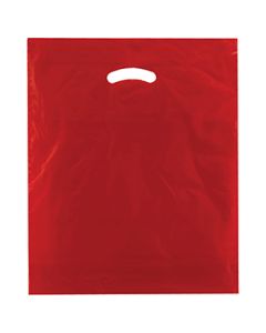 Red, Gloss Christmas Plastic Merchandise Bags, 15" x 18" + 4"