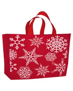 Snowflake' Printed Plastic Holiday Bags, 16" x 15" + 6"
