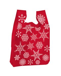 Snowflake' Printed Plastic Holiday Bags, 12" x 23" + 7"