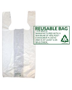 White, 2.25 Mil Heavy duty Reusable T-Shirt Bags, 12" x 7" x 23"