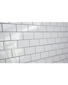 3D Textured Slatwall, Subway Tile White with grey grout