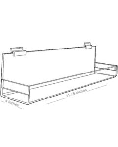 Acrylic Shelves for Slatwall, Slatgrid with closed ends, 11" x 4"