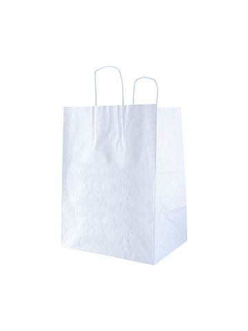 Recycled White Kraft Paper Shopping Bags, 14-1/2" x 9-1/2" x 16-1/4" (Super Royal)