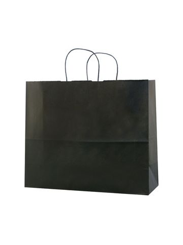 Black, Large Shadow Stripe Paper Shopping Bags, 16" x 6" x 13" (Vogue)