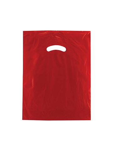 Red, Gloss Christmas Plastic Merchandise Bags, 12" x 15"