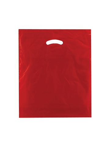 Red, Gloss Christmas Plastic Merchandise Bags, 15" x 18" + 4"