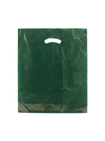 Dark Green, Gloss Christmas Plastic Merchandise Bags, 15" x 18" + 4"