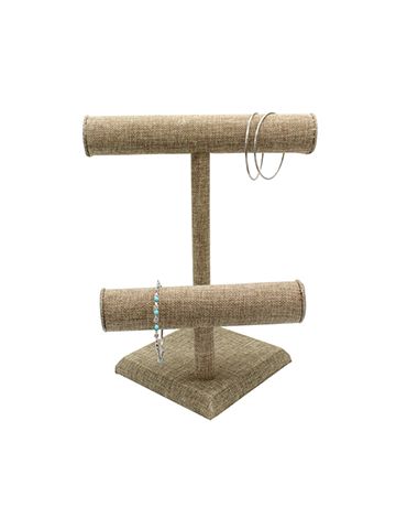 Burlap 2-Tier T-Bar, Necklace and Bracelet Display, 9.375" x 10.875"H