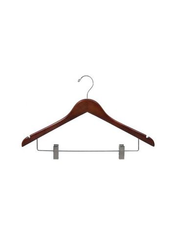 17" Walnut/Chrome Wood Combo Hanger with Clips & Notches