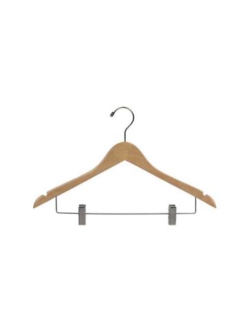 17" Natural Wood Combo Hanger with Clips & Notches