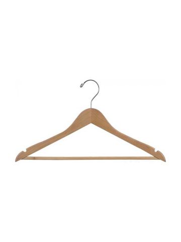 17" Rubber Coated Natural Wood Suit Hanger with Suit Bar & Notches