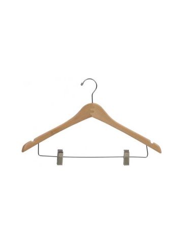 17" Natural Curved Suit Hanger with Clips & Notches