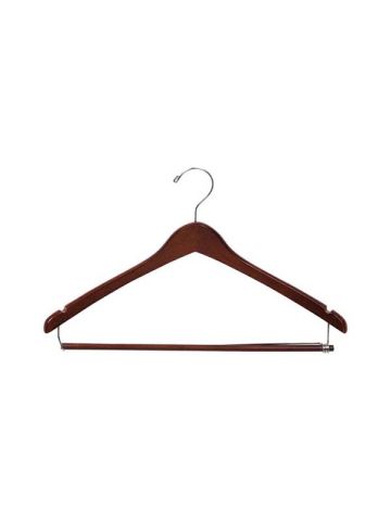 17" Walnut/Chrome Curved Suit Hanger with Suit Bar & Notches