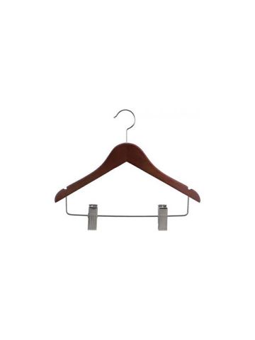 14" Walnut Wood Combo Hanger with Clips & Notches